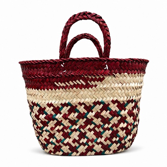 Shanta palm-leaf tote — Maroon